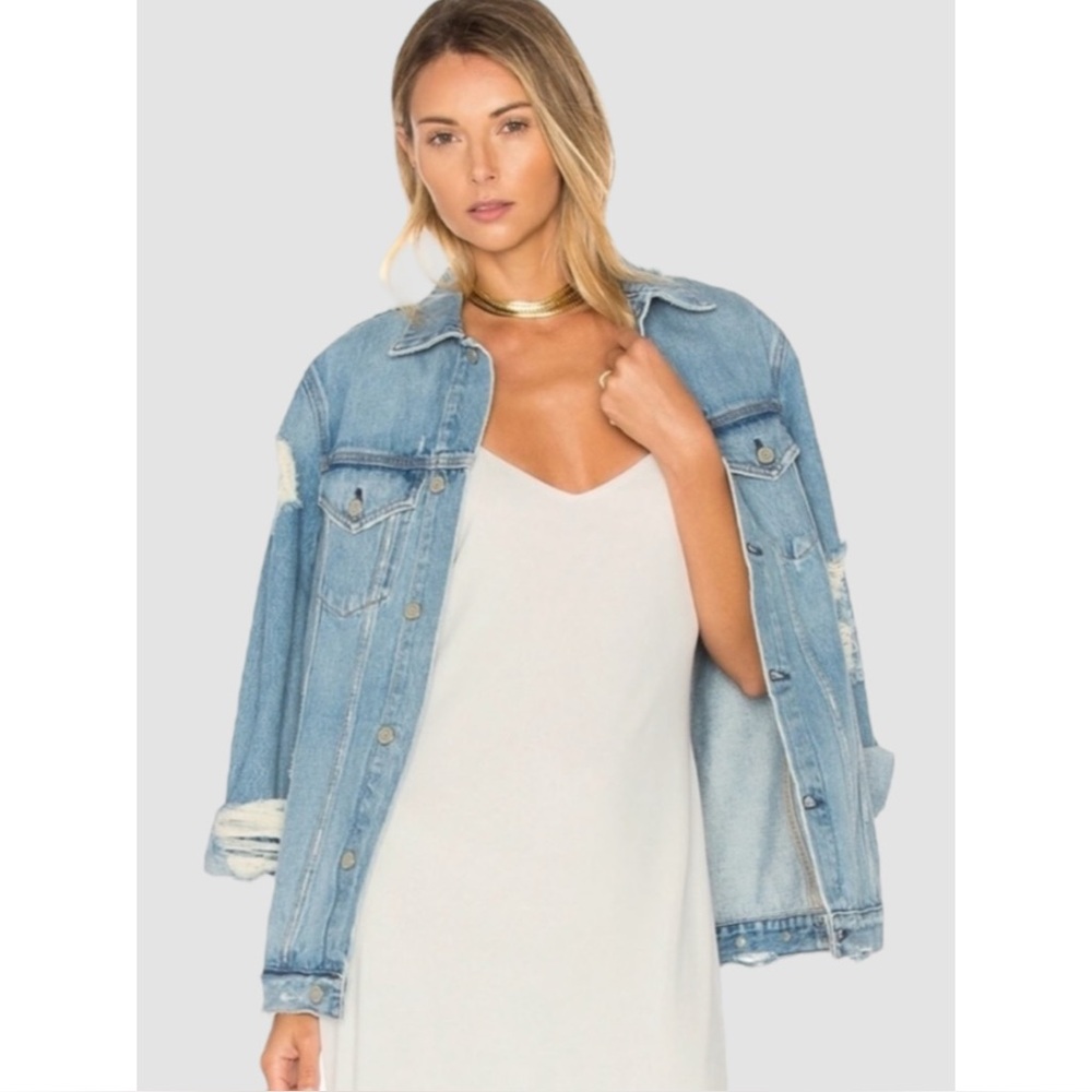 GRLFRND | $288 Daria Oversized Denim Trucker Jacket in You and I, Size Medium
